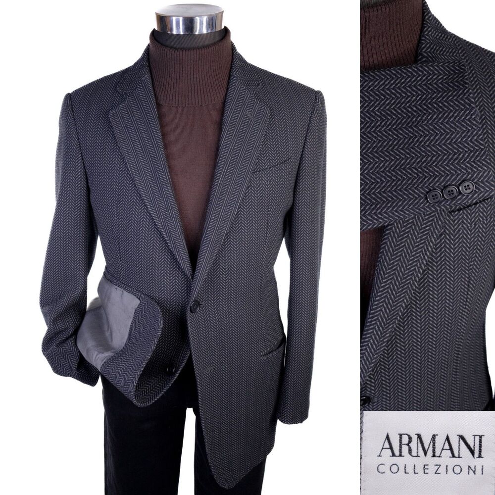 ARMANI Collezioni Herringbone Sport Coat Blazer Sz 40R Two Button Jacket